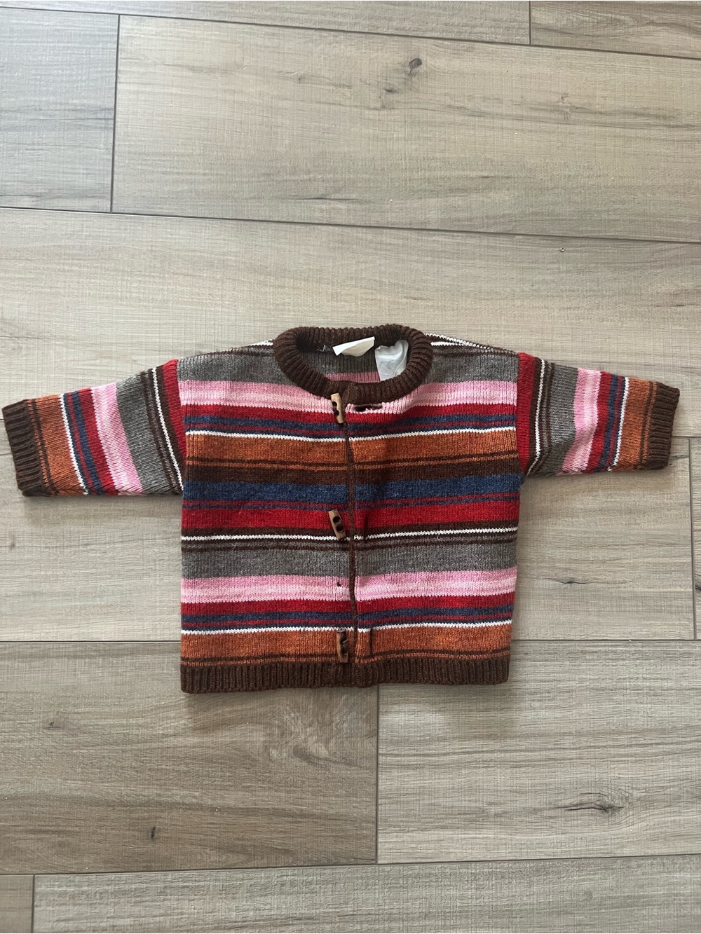 Vintage Oilily Multicolor Striped Knit Cardigan in Brown, Pink & Red